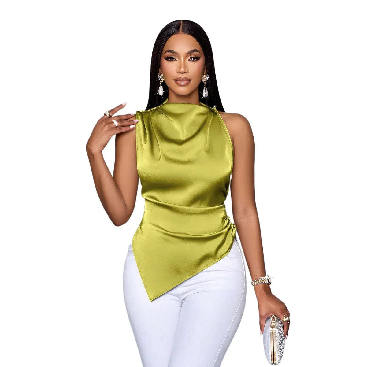 Summer Satin Shirt Women's Asymmetric Color - Gizmo Galaxy