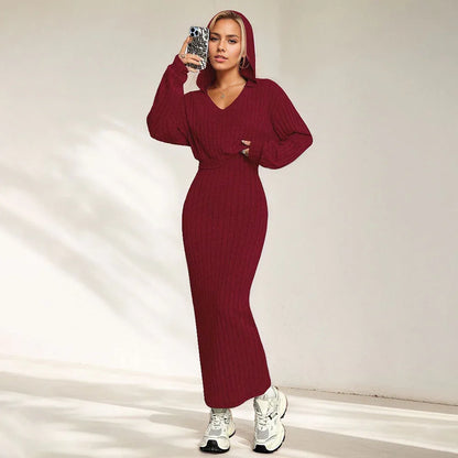 Elegant Commuter-style Light Mature Knitted Slip Dress Two-piece Set - Gizmo Galaxy