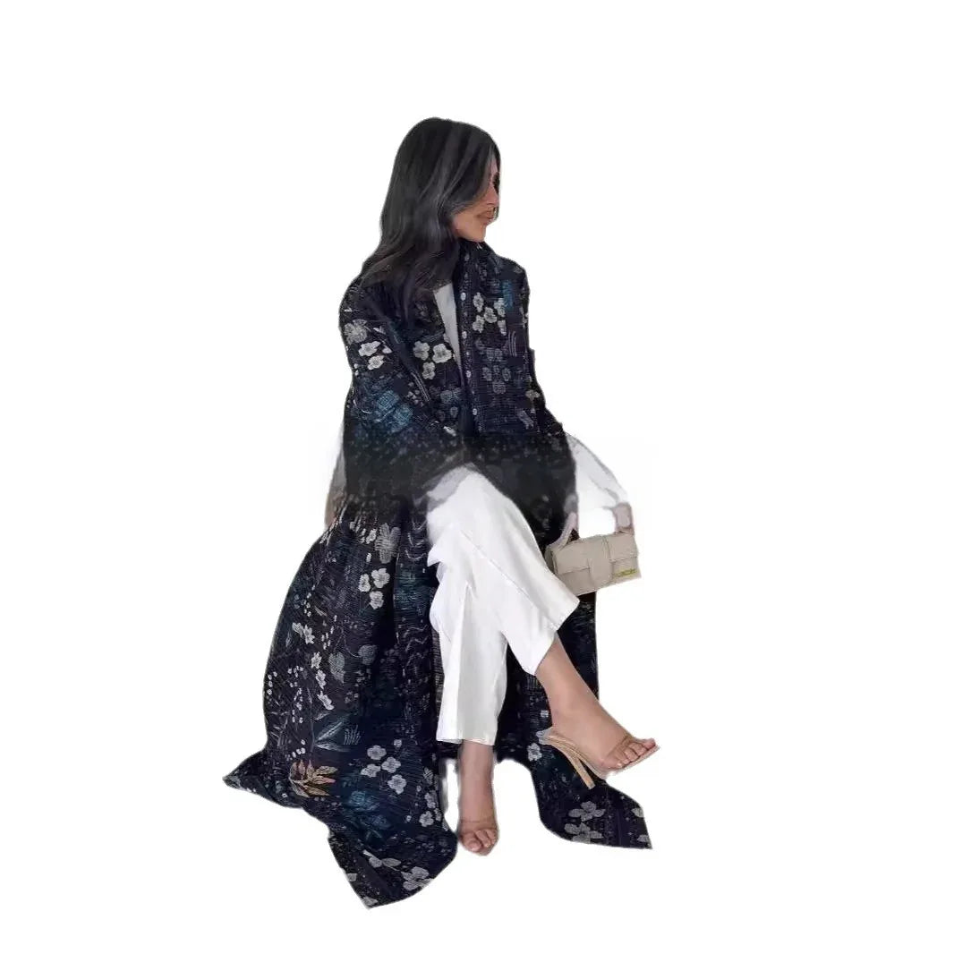 Pleated Trench Djellaba Hot-selling Printed Shawl Cardigan Ethnic Style Cloak Coat - Gizmo Galaxy