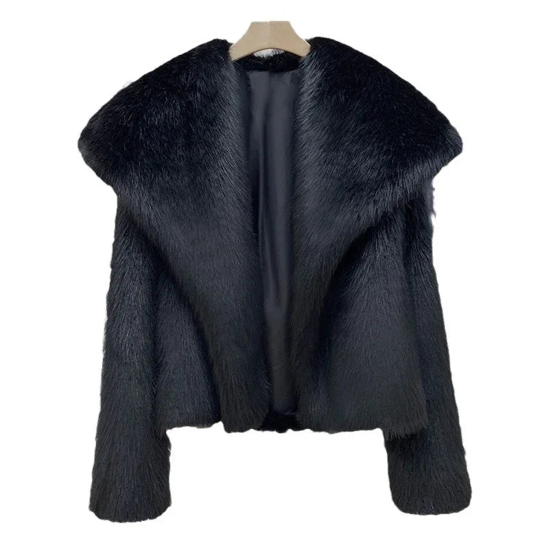 Women's Warm Big Collar Faux Fur Coat - Gizmo Galaxy