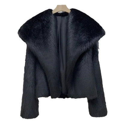 Women's Warm Big Collar Faux Fur Coat - Gizmo Galaxy