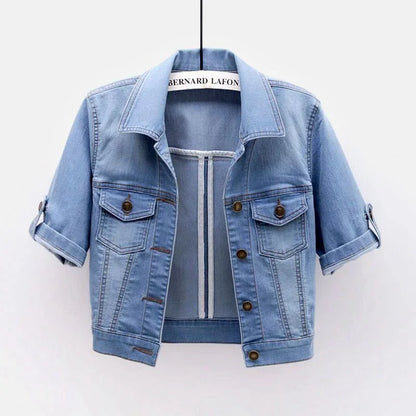 Elastic Thin Cardigan Women's Short Denim Coat - Gizmo Galaxy