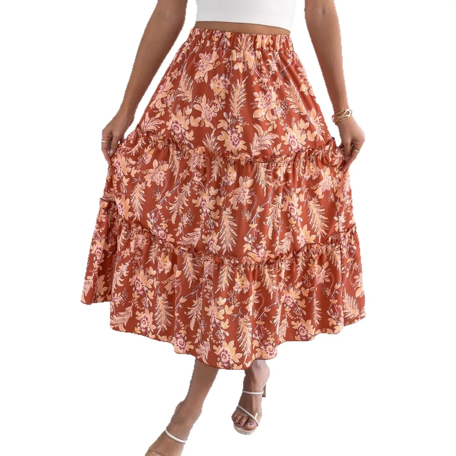Ladies' Fashion Casual Floral Mid-length Skirt - Gizmo Galaxy