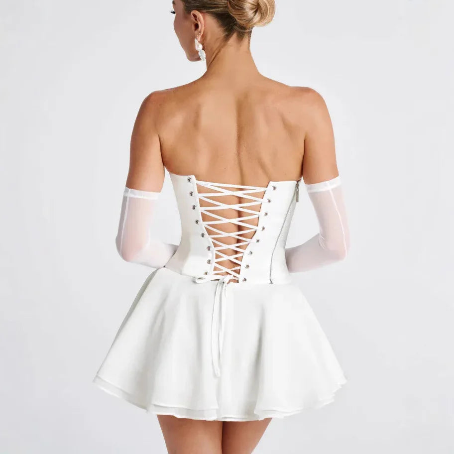 French Solid Color Tube Top Dress With Sleeves - Gizmo Galaxy