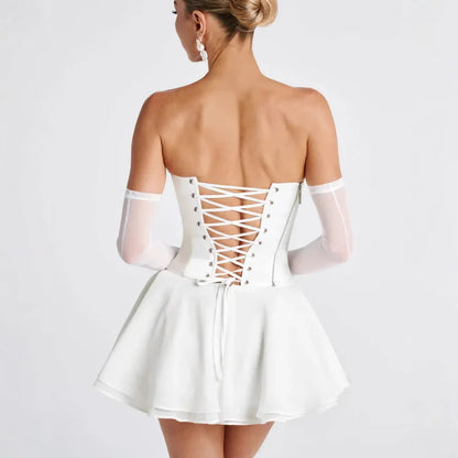 French Solid Color Tube Top Dress With Sleeves - Gizmo Galaxy
