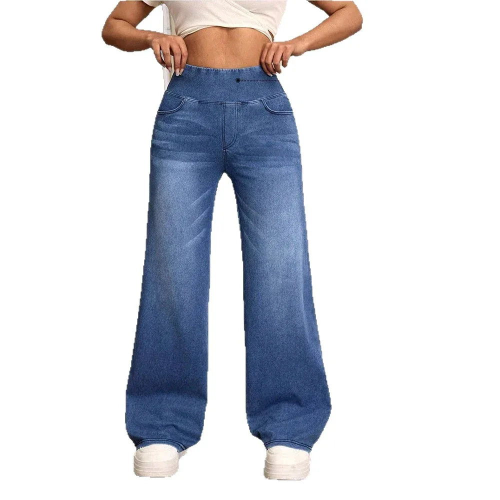 Loose Oversized Retro High-waisted Stretch Denim Wide-leg Pants - Gizmo Galaxy