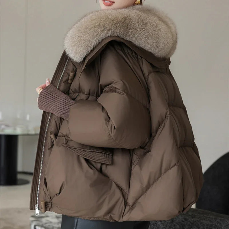 Down Cotton-padded Jacket Women's Short Fur Collar Thickened Coat Winter Clothing - Gizmo Galaxy