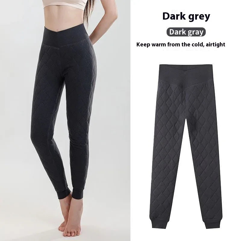 Warm Thickened Cashmere Leggings Winter Rhombus Stitching Pants Outerwear High Waist Slim Trousers Women Clothing - Gizmo Galaxy
