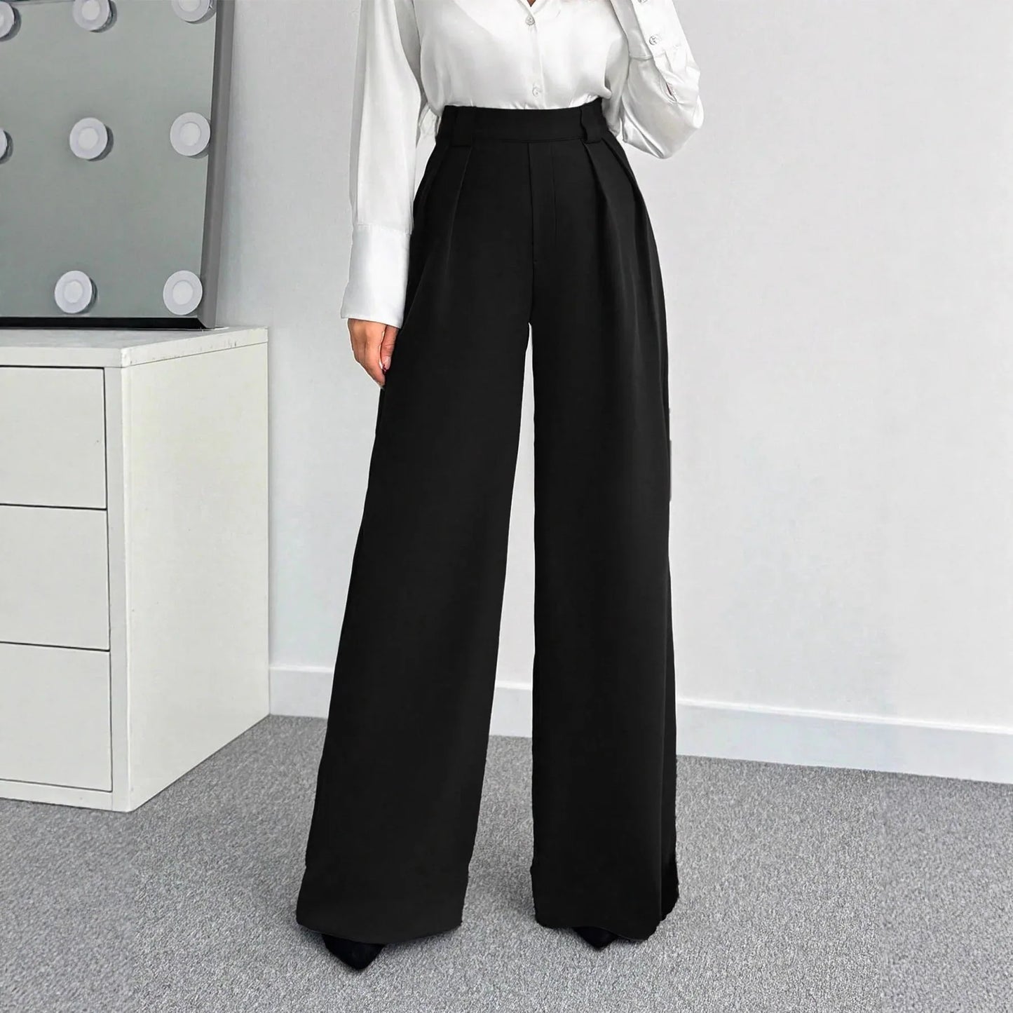 Women's Loose-fit, Figure-flattering Solid-color High-waist Wide-leg Pants - Gizmo Galaxy