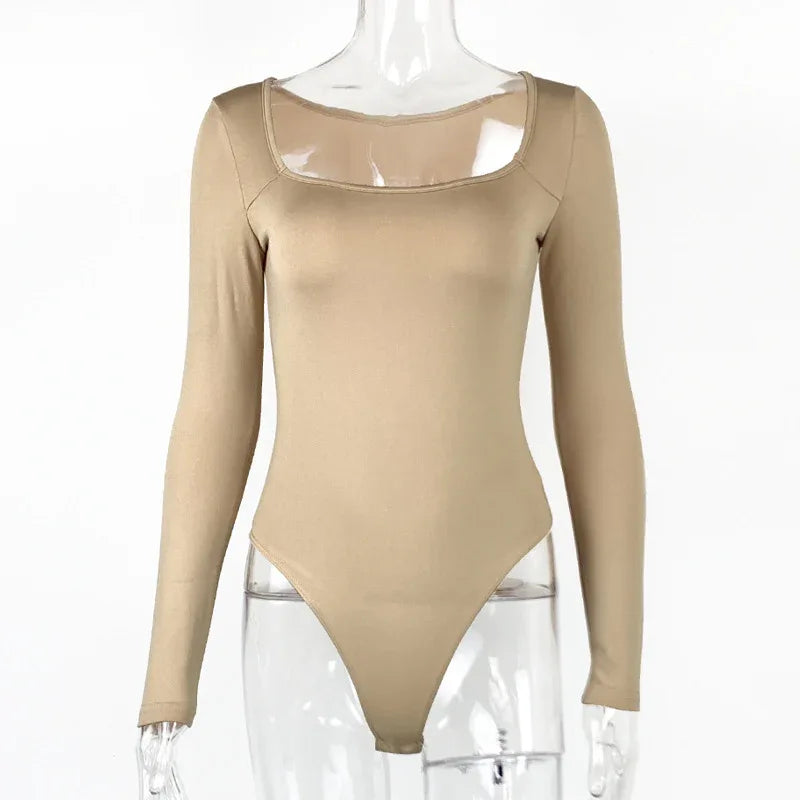 Sexy Slim Fit Slimming Square Collar Bottoming Long Sleeve Jumpsuit - Gizmo Galaxy