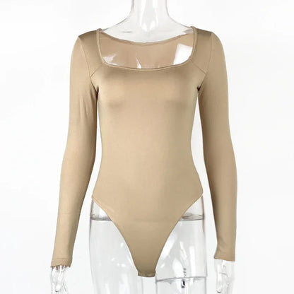 Sexy Slim Fit Slimming Square Collar Bottoming Long Sleeve Jumpsuit - Gizmo Galaxy