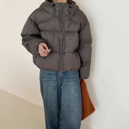 White Duck Down Puff Fluffy Hooded Down Jacket - Gizmo Galaxy