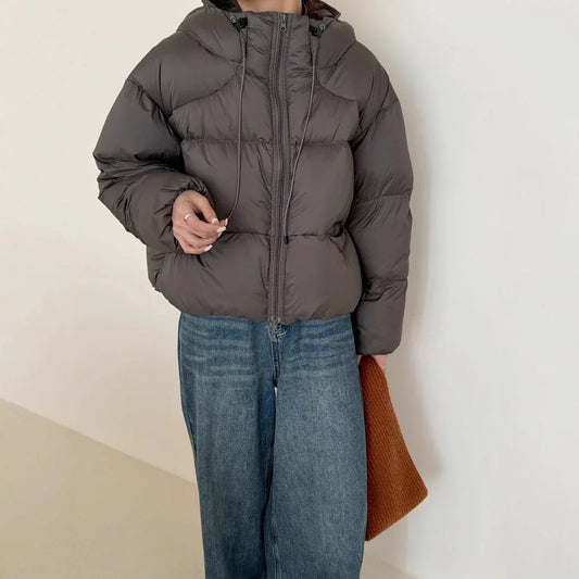 White Duck Down Puff Fluffy Hooded Down Jacket - Gizmo Galaxy