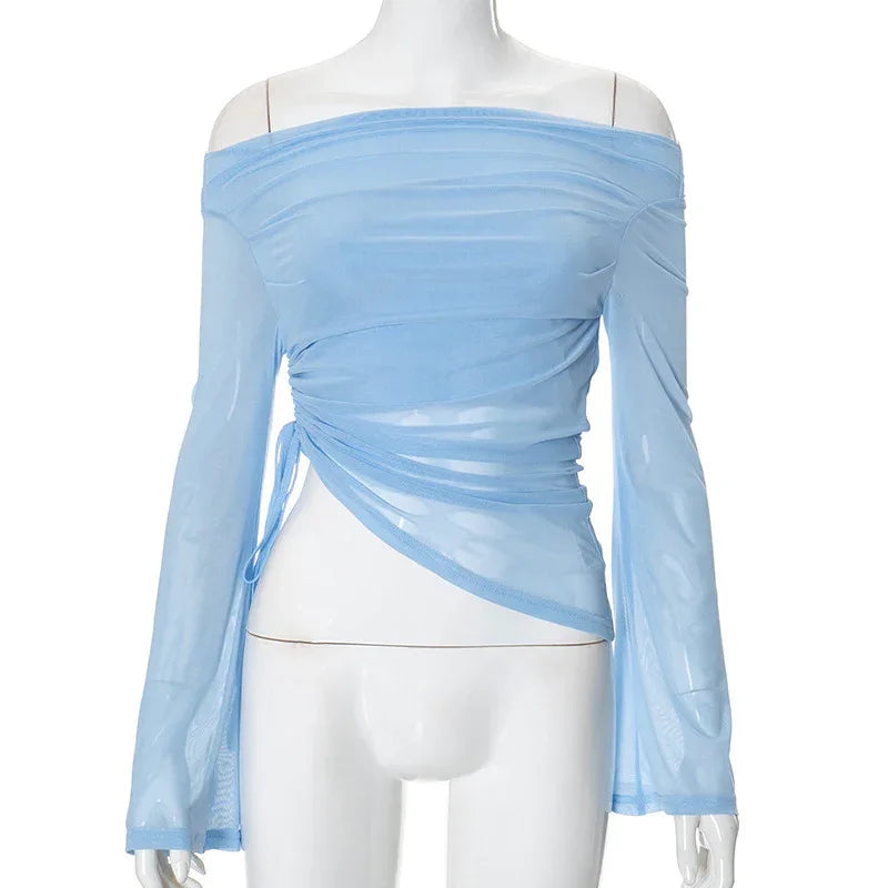 Women's Autumn Solid Color Long-sleeved Off-shoulder Top - Gizmo Galaxy