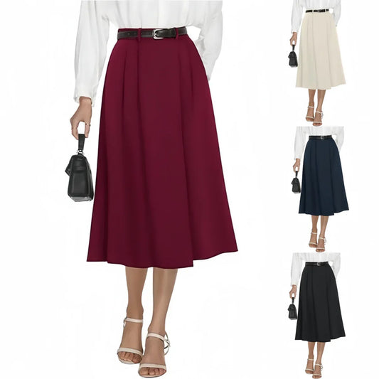 Business-casual Flared A-line Pleated Skirt With Pockets - Gizmo Galaxy
