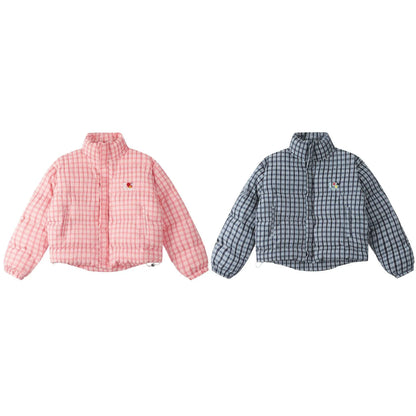 American Retro Trendy Simple Plaid Stand Collar Niche Casual Warm Cotton Coat - Gizmo Galaxy