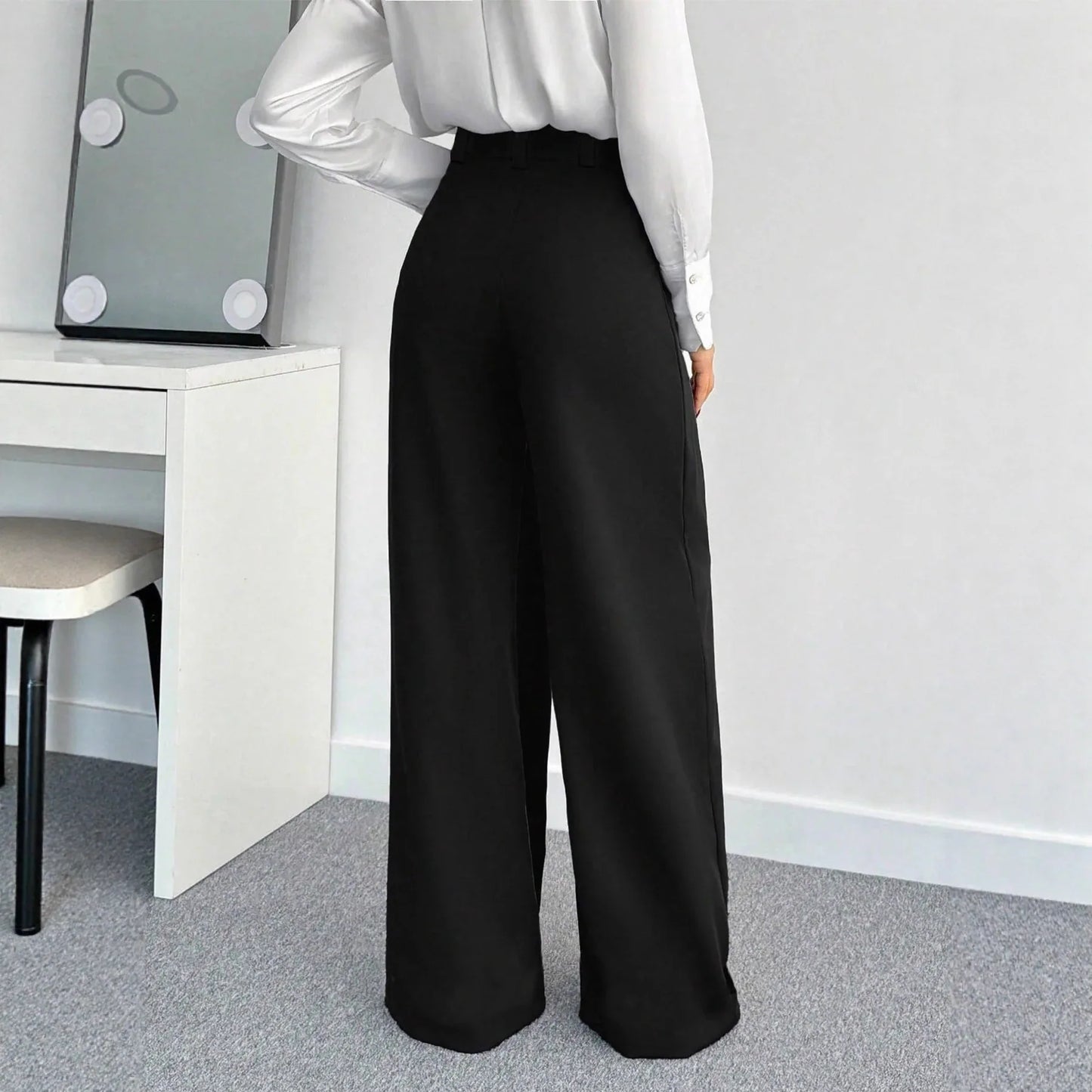 Women's Loose-fit, Figure-flattering Solid-color High-waist Wide-leg Pants - Gizmo Galaxy