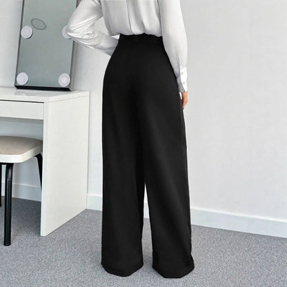 Women's Loose-fit, Figure-flattering Solid-color High-waist Wide-leg Pants - Gizmo Galaxy