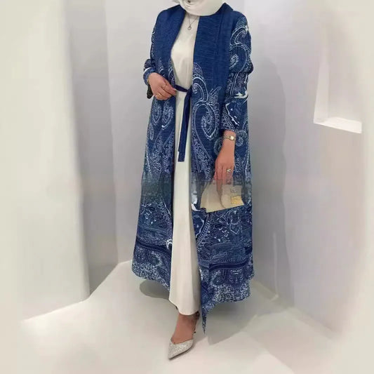 Pleated Trench Djellaba Hot-selling Printed Shawl Cardigan Ethnic Style Cloak Coat - Gizmo Galaxy