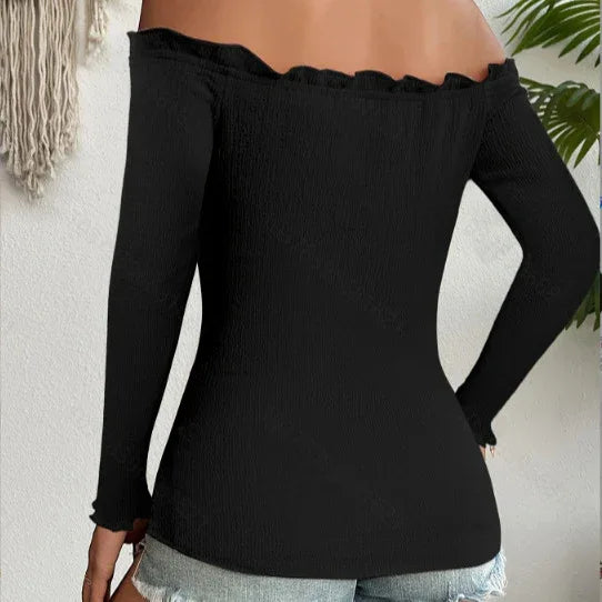 Elegant Slim Solid Color Long Sleeve Women's Top - Gizmo Galaxy