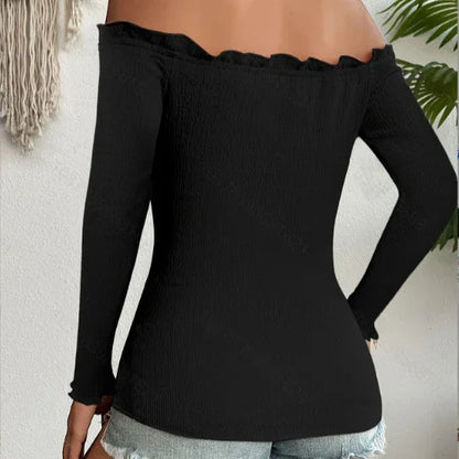 Elegant Slim Solid Color Long Sleeve Women's Top - Gizmo Galaxy