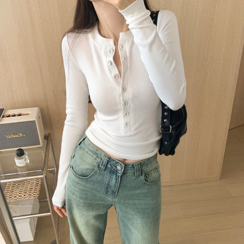 Pure Desire Long Sleeve Slim Design Sense Inner Bottoming Shirt Women - Gizmo Galaxy