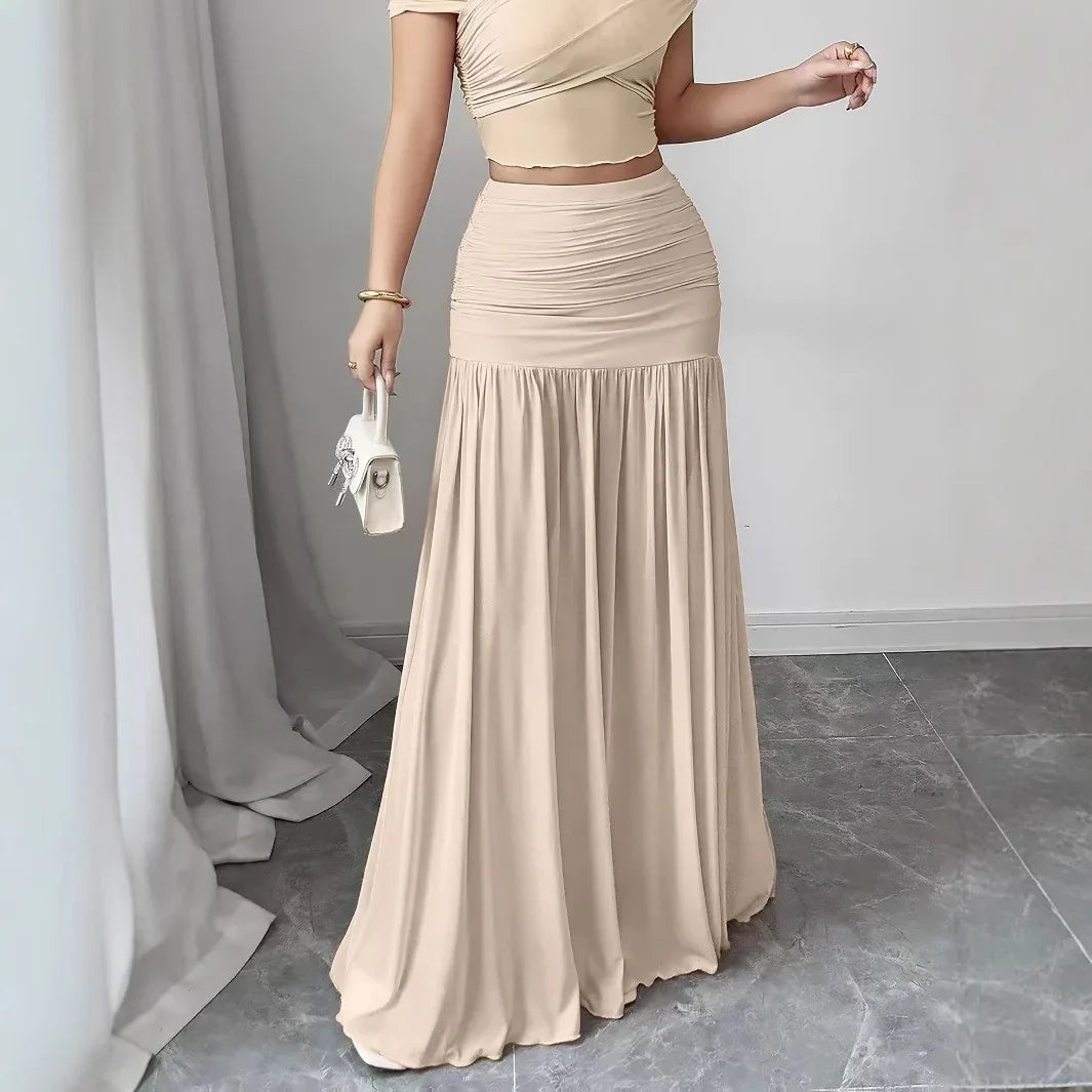 Elegant Solid Color Pleated Long Skirt For Women - Gizmo Galaxy