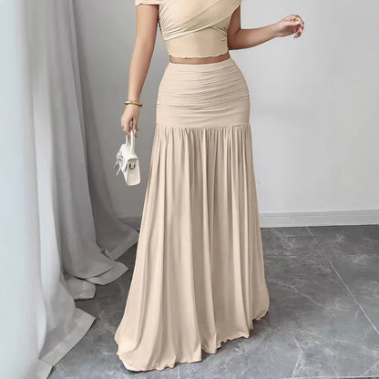 Elegant Solid Color Pleated Long Skirt For Women - Gizmo Galaxy