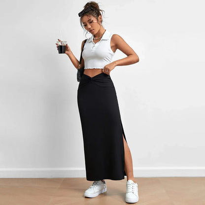 Women's Simple And Fashionable Design Sense Skirt Autumn And Winter High-waisted Draped Split Long Skirt - Gizmo Galaxy