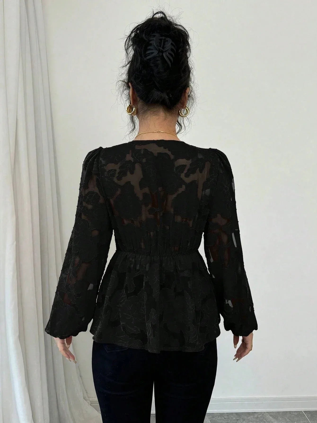 Fashionable Sexy Semi-transparent Long-sleeved V-neck Women's Shirt - Gizmo Galaxy