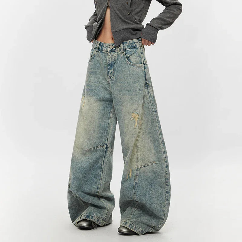 Ripped Denim Jeans Loose Straight-leg Design Couples Wide-leg Style American High-street Pants With A Cool Edgy Vibe - Gizmo Galaxy