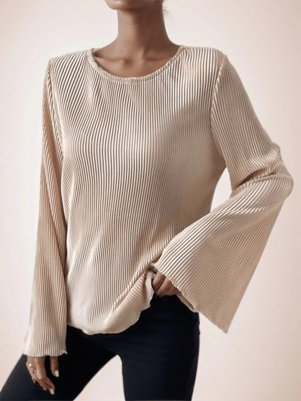 Women's Spring Summer Solid Color Round Neck Loose Fit Bell Sleeve Casual T-Shirt - Gizmo Galaxy