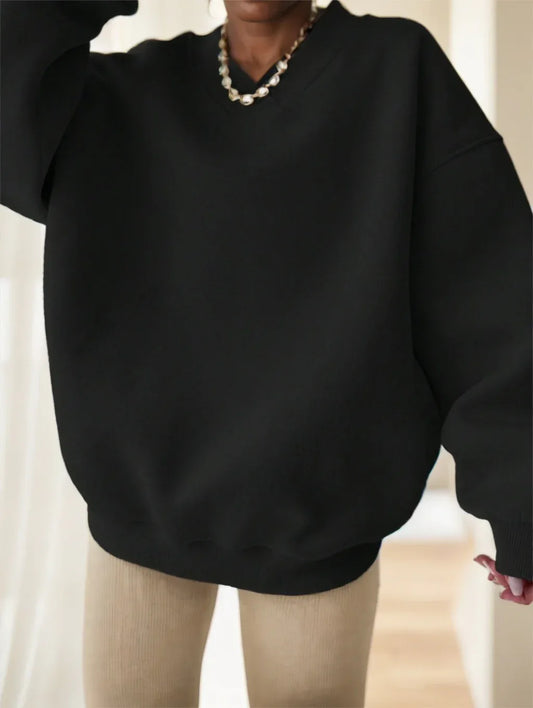 Women's Solid Color Oversized Drop Shoulder Sweatshirt - Gizmo Galaxy