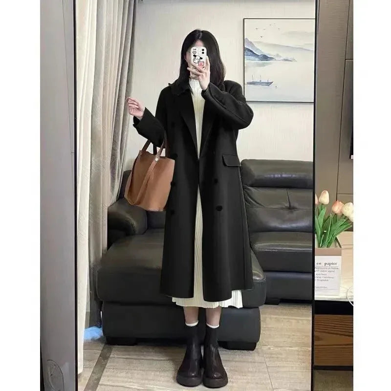 Socialite Style Matcha Green Woolen Coat For Women - Gizmo Galaxy