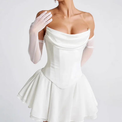 French Solid Color Tube Top Dress With Sleeves - Gizmo Galaxy