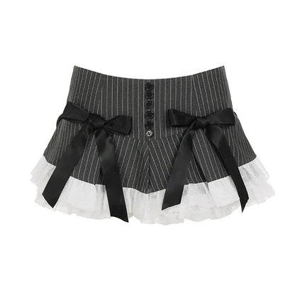 Lace-striped Waist-slimming Spicy-girl Short Pleated Skirt - Gizmo Galaxy