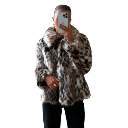 Leopard Print Niche Look Expensive Short Lapel Fur Furry Coat - Gizmo Galaxy