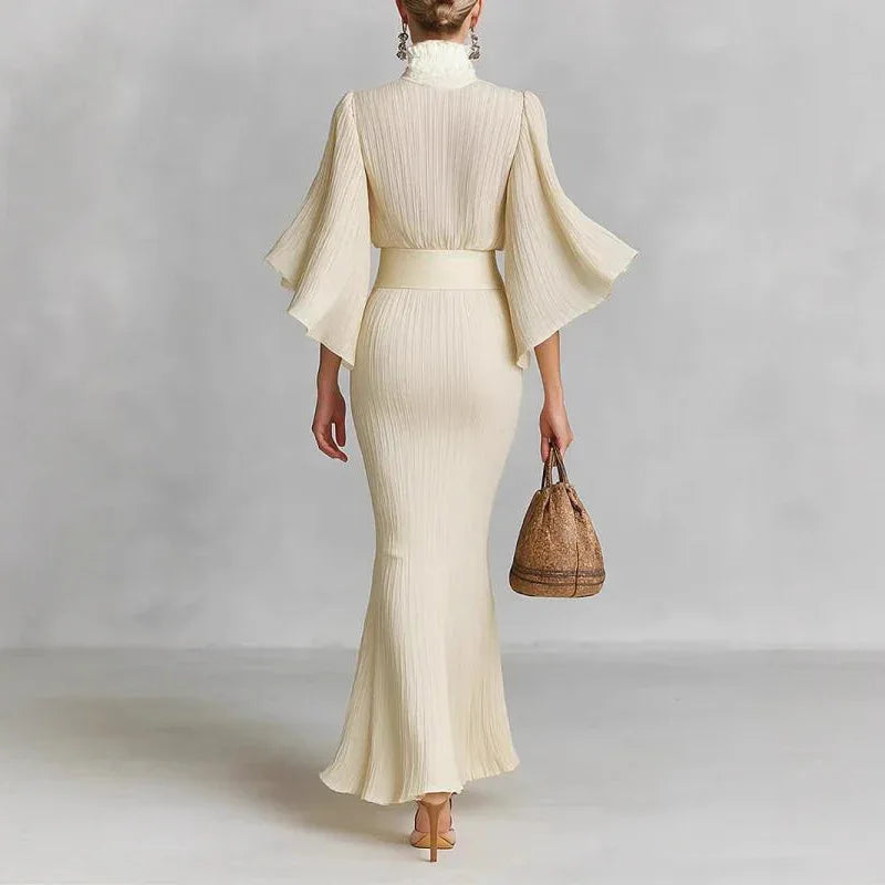 Pleated Wide-sleeve Shirt And Maxi Skirt Two-piece Women's Set - Gizmo Galaxy