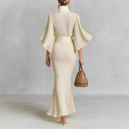 Pleated Wide-sleeve Shirt And Maxi Skirt Two-piece Women's Set - Gizmo Galaxy