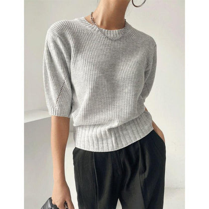 Women's Short Sleeve Bubble Sleeve Ice Cool Silk Knitted Shirt - Gizmo Galaxy