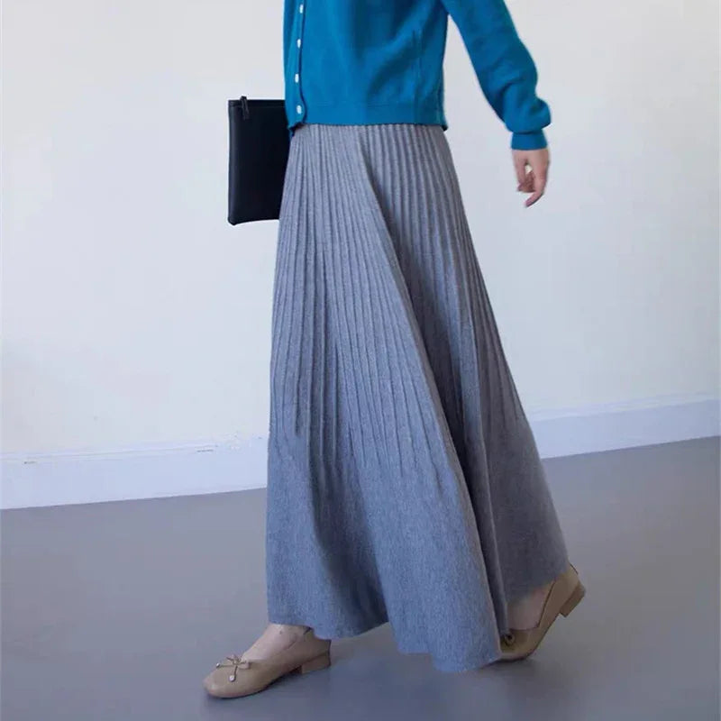 New High-waisted Slimming Knitted Pleated Skirt - Gizmo Galaxy