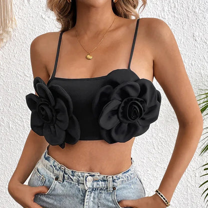 Elastic Roll Flower Sexy Black Camisole - Gizmo Galaxy