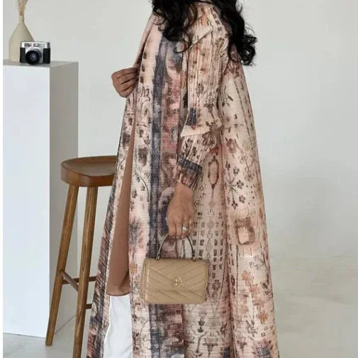 Pleated Trench Djellaba Hot-selling Printed Shawl Cardigan Ethnic Style Cloak Coat - Gizmo Galaxy