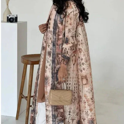 Pleated Trench Djellaba Hot-selling Printed Shawl Cardigan Ethnic Style Cloak Coat - Gizmo Galaxy