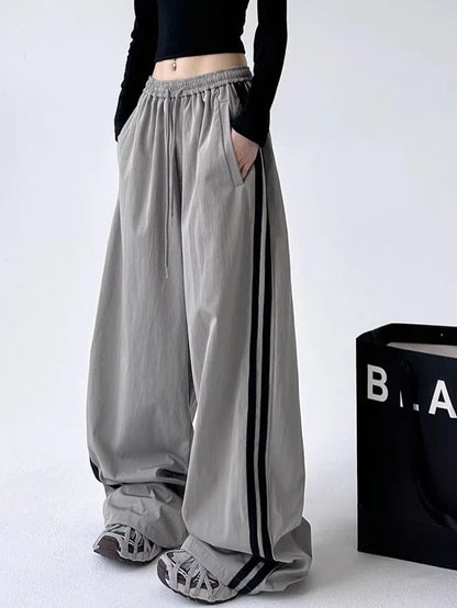 Cargo With Side-panel Stitching Street-style Athletic Fashion Brand Loose-fitting High-waist Casual Wide-leg Pants - Gizmo Galaxy
