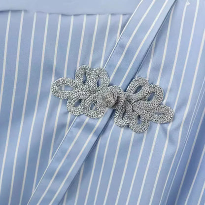New Chinese Style High-grade Irregular Blue Shirt For Women - Gizmo Galaxy
