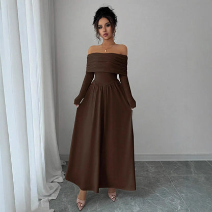 Women's Solid-Color French-Style Off-the-Shoulder Knitted Dress - Gizmo Galaxy