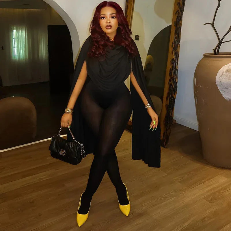 Solid Color Casual Slim-fitting Patchwork Long Sleeve Open Arm Mesh Long Conjoined Trousers - Gizmo Galaxy