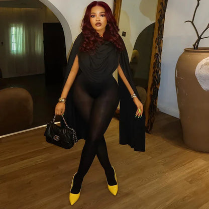 Solid Color Casual Slim-fitting Patchwork Long Sleeve Open Arm Mesh Long Conjoined Trousers - Gizmo Galaxy