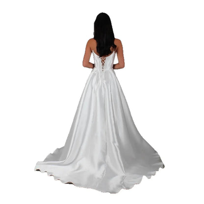 White Satin Slit Pocket Bandage Wedding Dress - Gizmo Galaxy